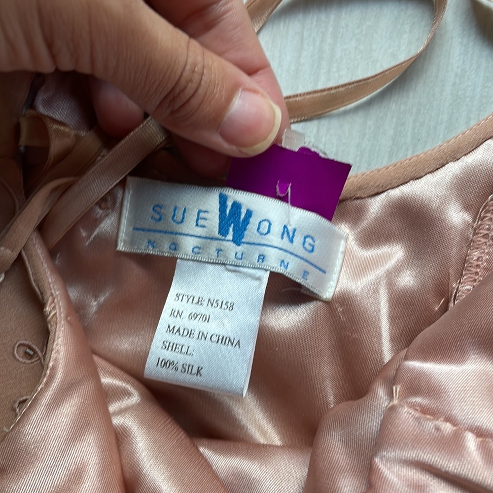 SUE WONG  dusty rose colored dress beaded 1920s style Size S/M has a small stain - Picture 8 of 15